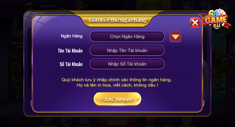Cập nhật thông tin khi rút tiền 68 game bài